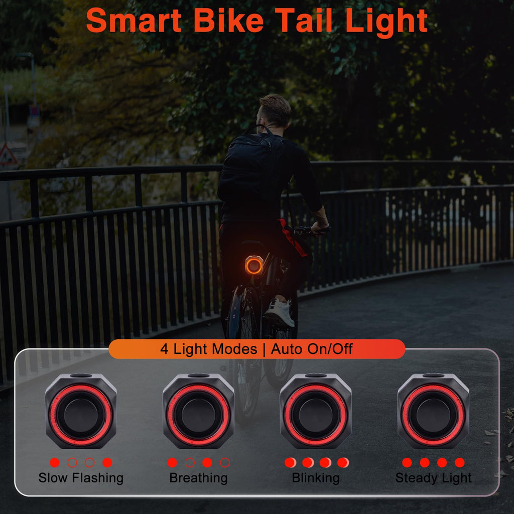 KCMYTONER Anti Theft Bike Tail Light Alarm, Bike Alarms for Ebikes, 4 Lighting Modes, Auto On/Off, USB Rechargeable Safety Red LED Taillight Waterproof Road High Lumen COB Cycling Back Light, 200PK
