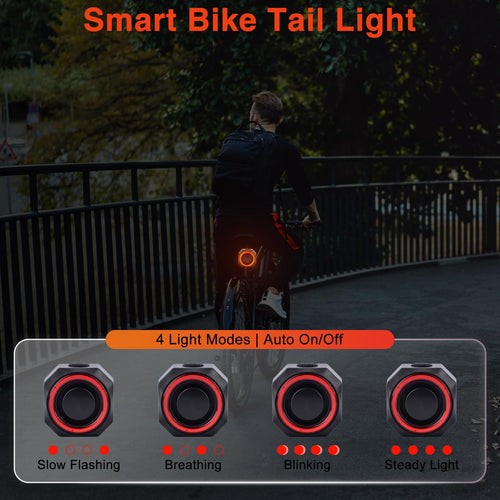 KCMYTONER Anti Theft Bike Tail Light Alarm, Bike Alarms for Ebikes, 4 Lighting Modes, Auto On/Off, USB Rechargeable Safety Red LED Taillight Waterproof Road High Lumen COB Cycling Back Light, 200PK