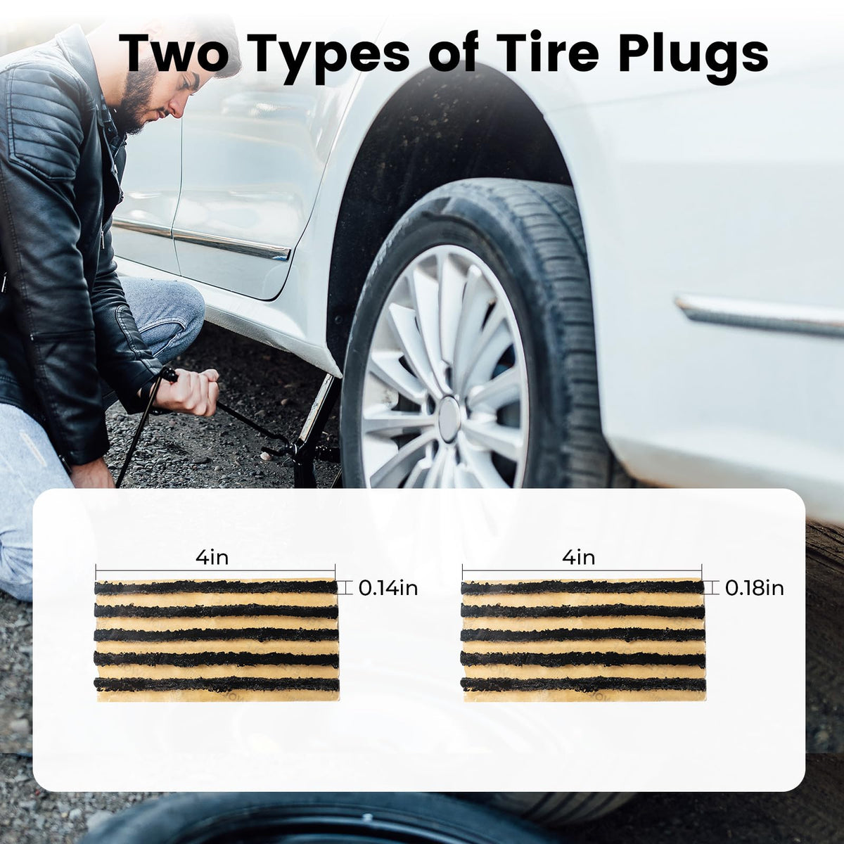 ETENWOLF Flat Tire Repair Kit with Plugs 16 Pcs, Heavy Duty Tire Plug Kit