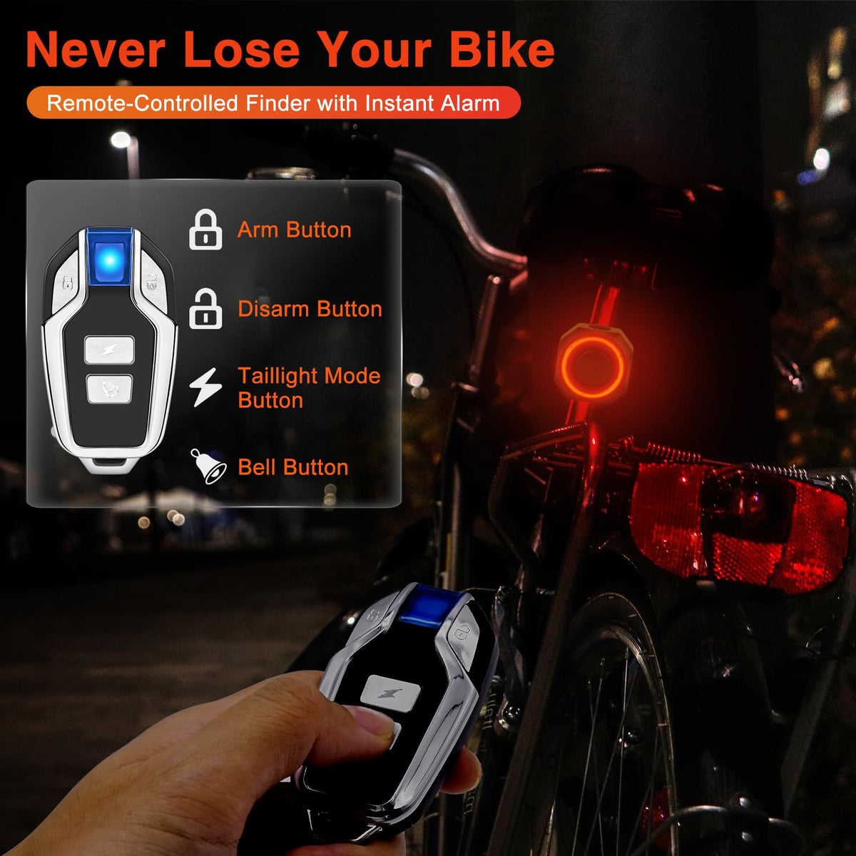 KCMYTONER Anti Theft Bike Tail Light Alarm, Bike Alarms for Ebikes, 4 Lighting Modes, Auto On/Off, USB Rechargeable Safety Red LED Taillight Waterproof Road High Lumen COB Cycling Back Light, 200PK