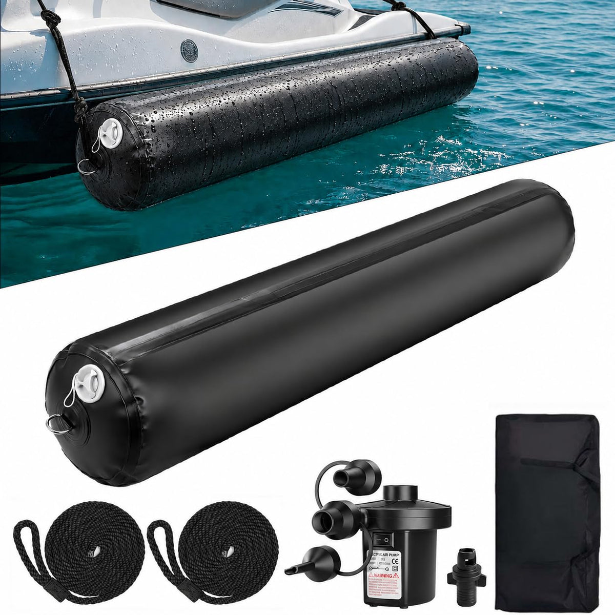 FUCNEN Inflatable Boat Fenders for Docking Heavy Duty Boat Bumpers 10"x27.5"/24" x 5'/18" x 10' Dock Fenders for Pontoon, Fishing Boat, Yacht
