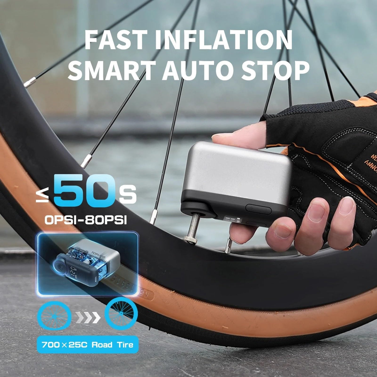 TECJHJZ Tire Inflator Portable Air Compressor, 5Pcs Bicycle Tire Inflator Mini Pump LED Screen Rechargeable Cycling Bike Accessories Tiny Pump for Sports Ball,Air Pump