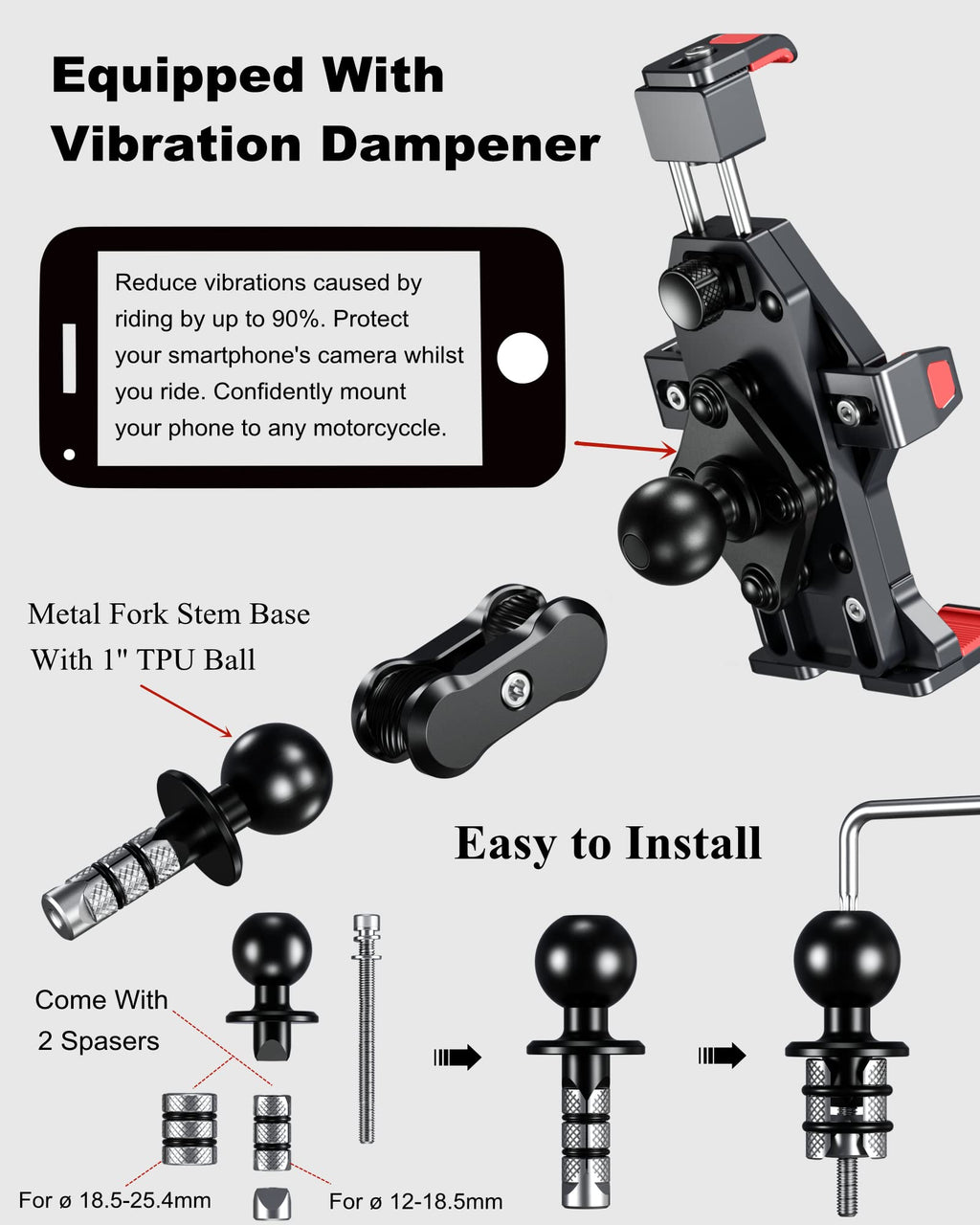 BRCOVAN Metal Anti-Theft Motorcycle Fork Stem Phone Mount Holder