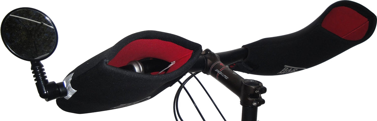 Bar Mitts Cold Weather Mountain/Commuter Bike Neoprene Handlebar Mittens, Single Bar End Opening, Small/Medium, Black