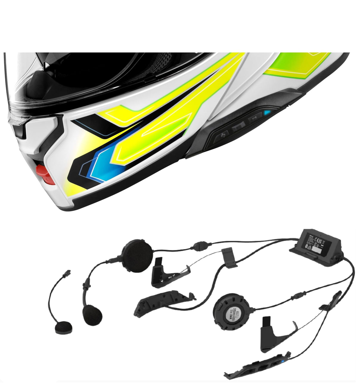 The Helmet Shop Combo Neotec 3 Modular Graphic Helmet with SRL3 Bluetooth Headset. SRL3 Headset Comes pre-Installed and Tested.