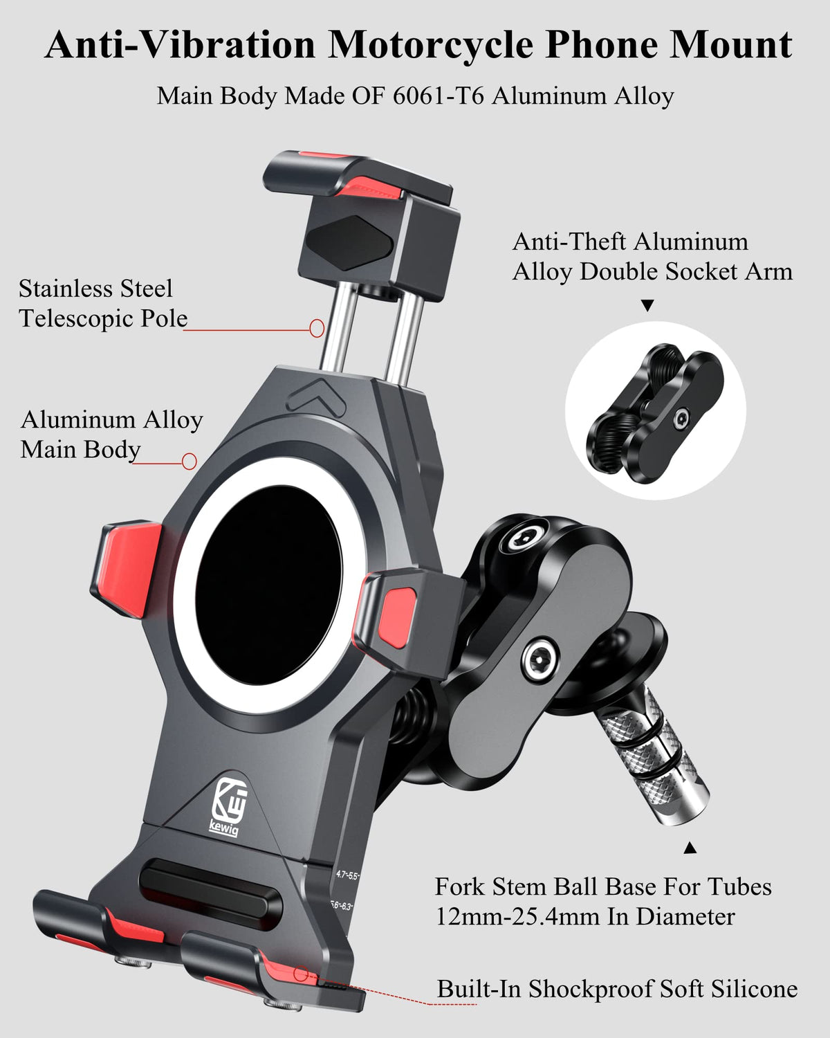 BRCOVAN Metal Anti-Theft Motorcycle Fork Stem Phone Mount Holder