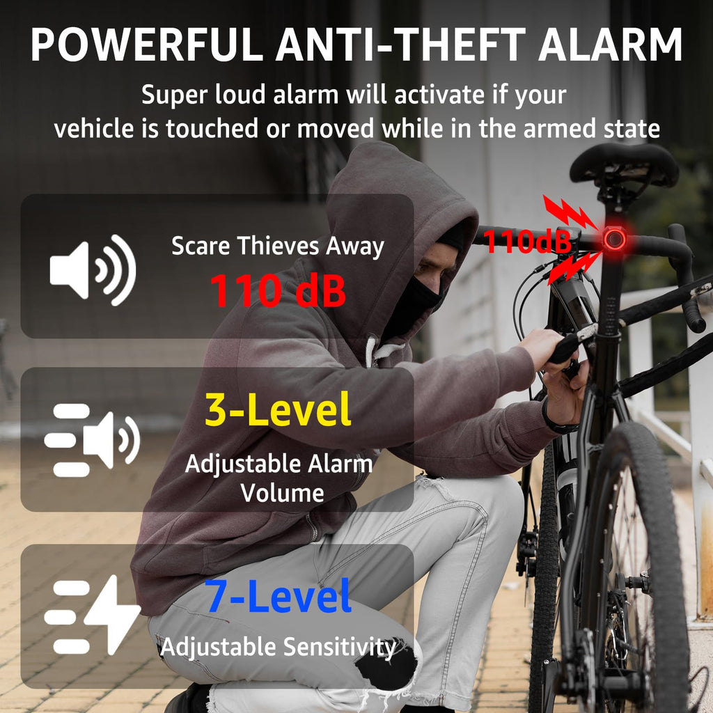 Nineleaf Bike Alarm with Tail Light, USB Rechargeable Bike Alarm with Remote,Anti-Theft EbikeTail Light, 7-Level Sensitivity, IP65 Waterproof, for Bicycles, Ebikes, Scooters(50PK