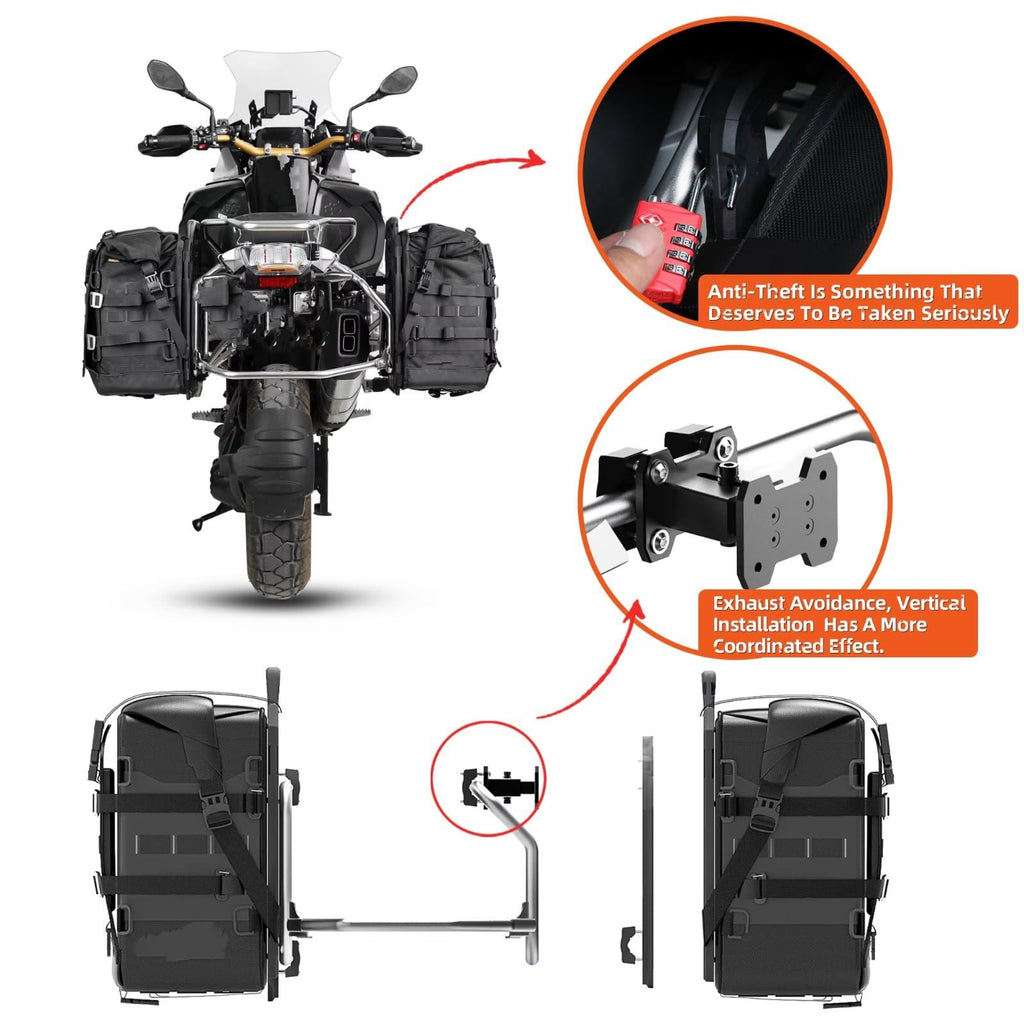 Motorcycle Tail Bag Backseat Motorcycle Saddlebag Side Bag Waterproof 35L Release with Support Plate Molle Anti- Case 2 Unit Universal Accessories