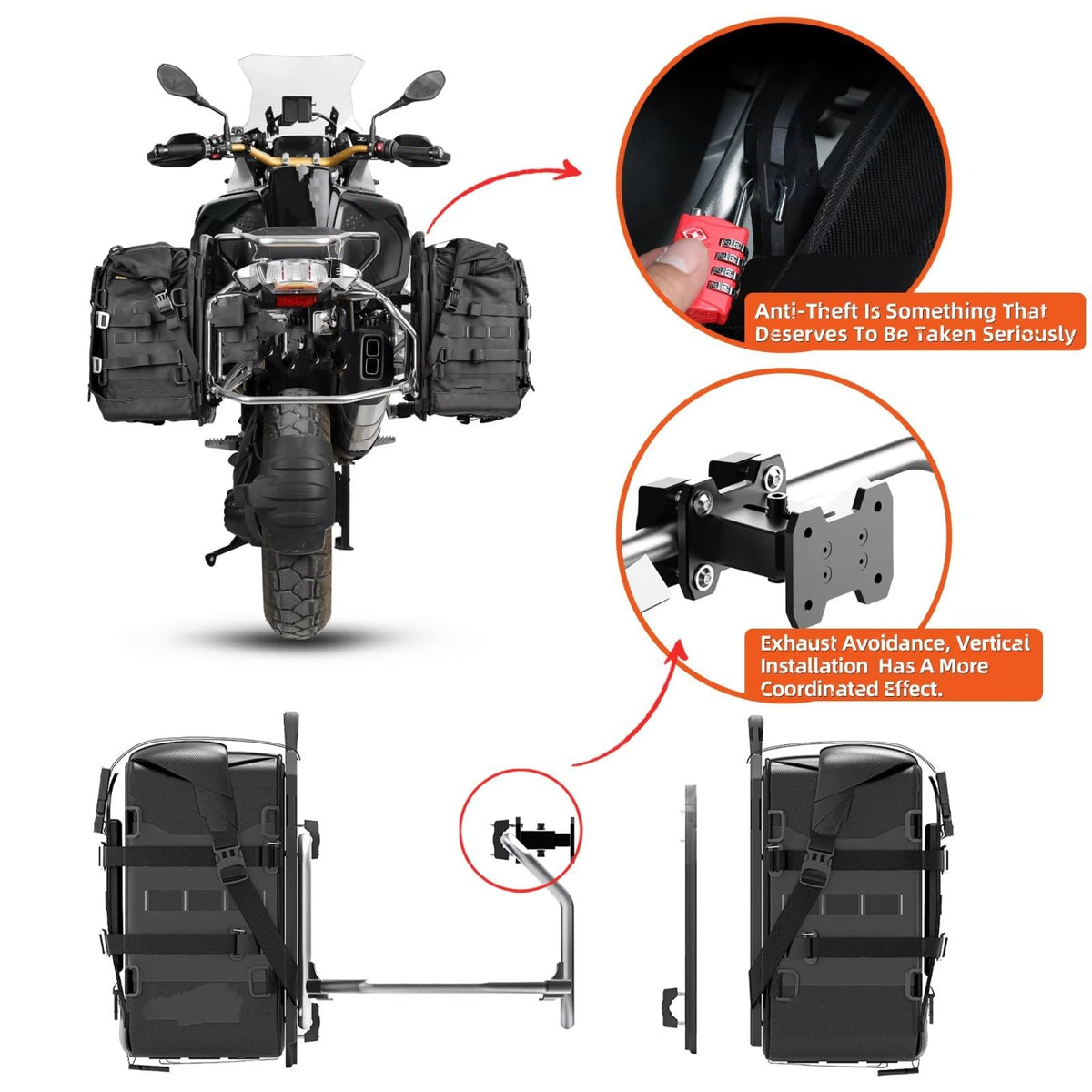 Motorcycle Tail Bag Backseat Motorcycle Saddlebag Side Bag Waterproof 35L Release with Support Plate Molle Anti- Case 2 Unit Universal Accessories
