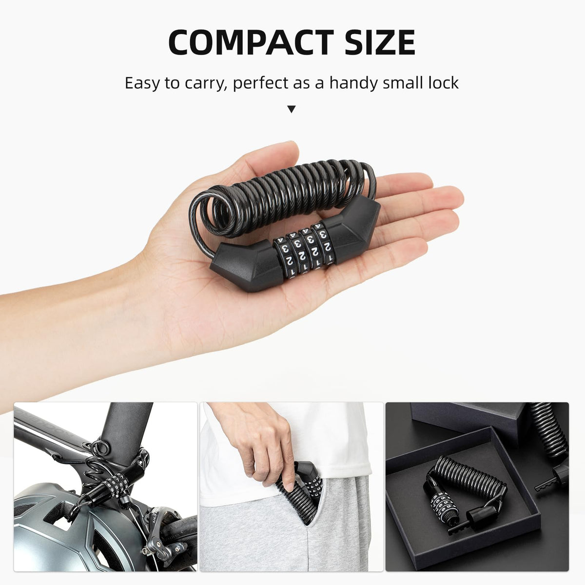 ROCKBROS Helmet Lock, Retractable 4 Digit Cable Lock for Bikes
