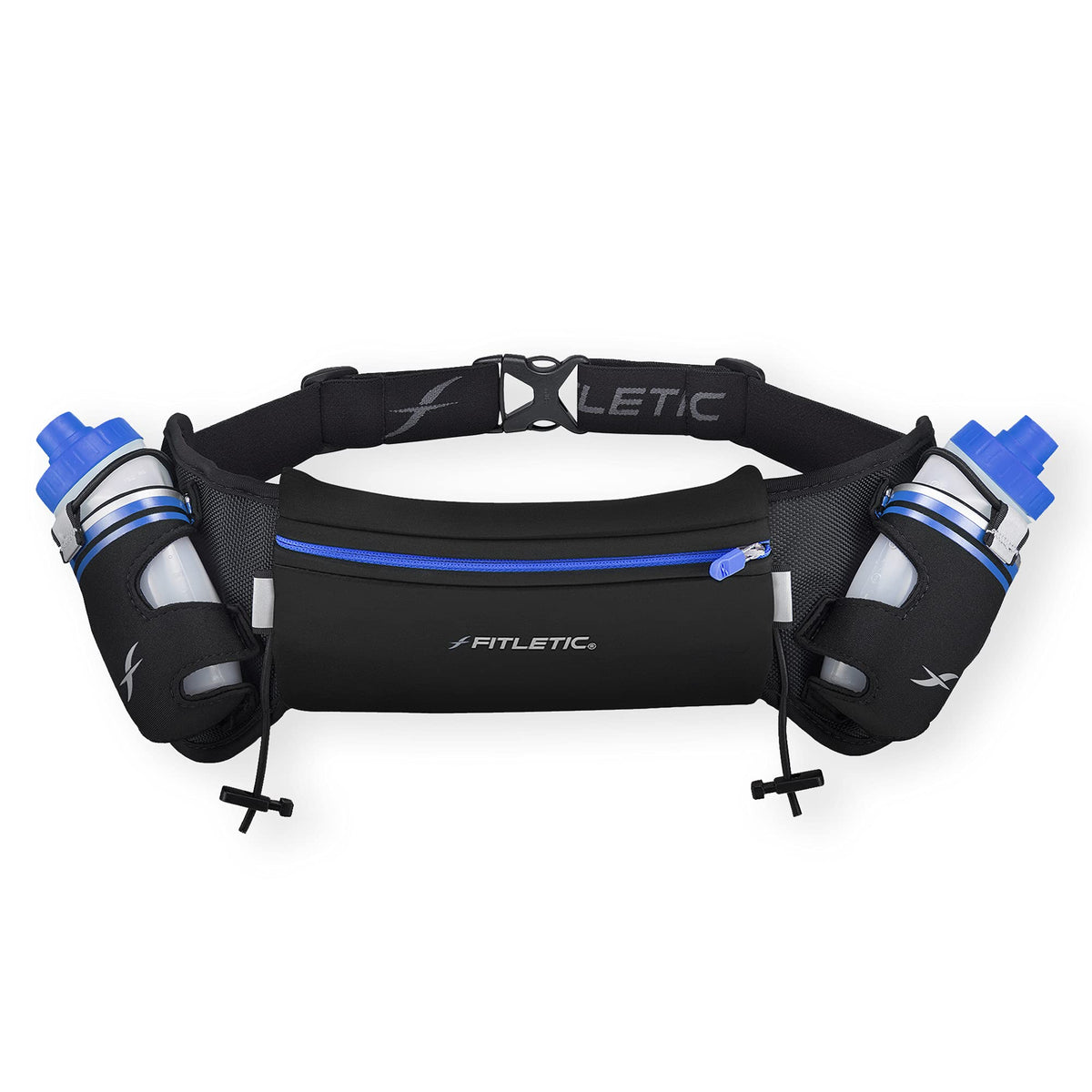 Fitletic Hydration Running Belt with Water Bottles for Men & Women – 2 Quick Flow 8oz Running Water Bottles, Patented Bounce Free Design, Water Resistant Pouch Fits All Phones – Hydra 16