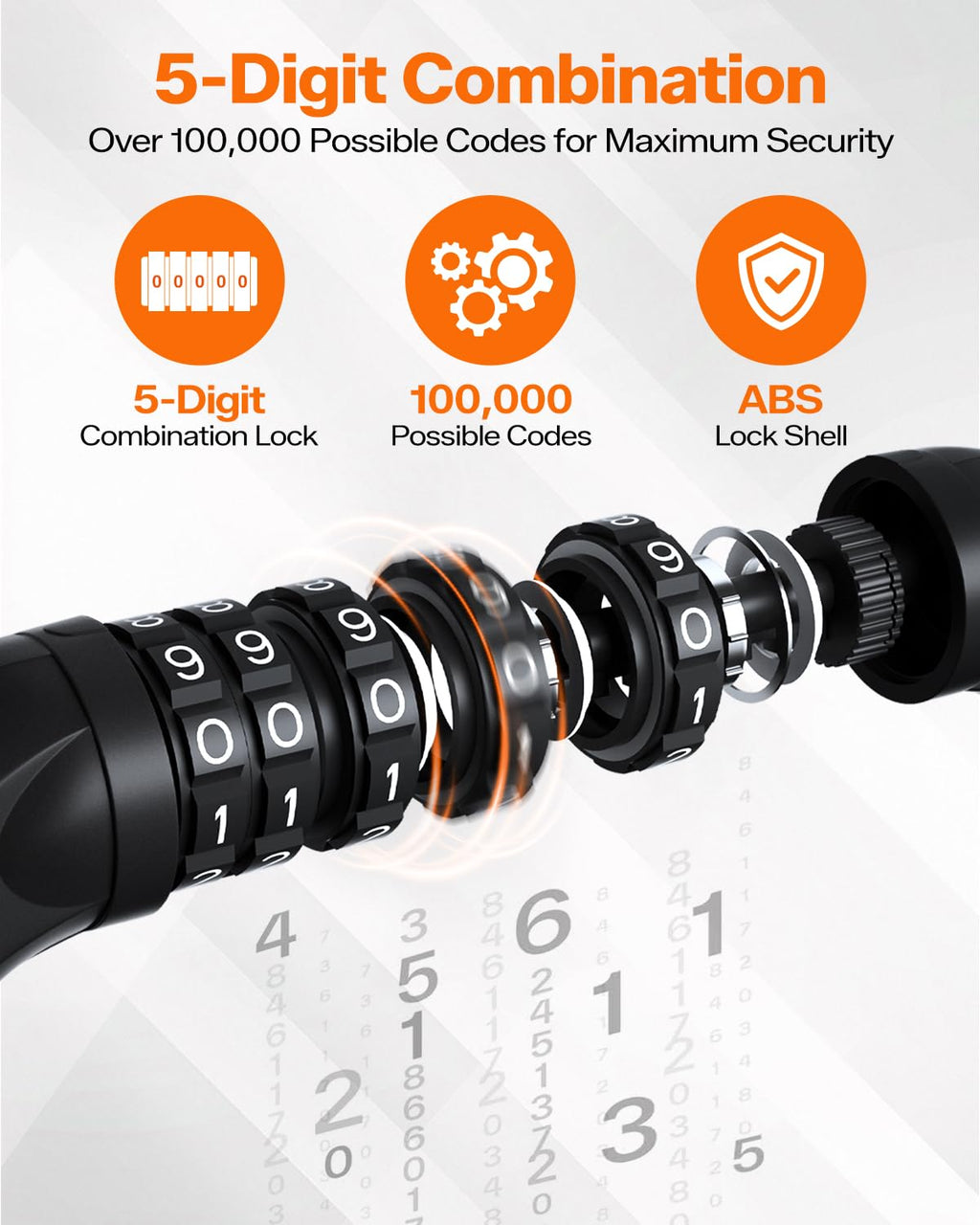 Sportneer Bike Lock: 5 Digit Combination High Security Anti Theft Bike Chain Lock - 3.2/3.6/4ft Heavy Duty Keyless Bicycle Lock for Bike, Motorcycle, Scooter, Door & Gate - 4/6mm Thick, Easy to Use