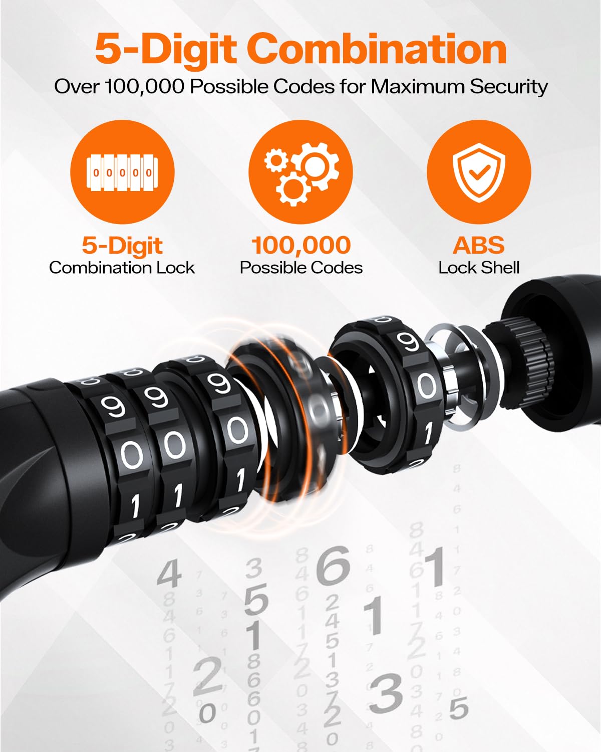 Sportneer Bike Lock: 5 Digit Combination High Security Anti Theft Bike Chain Lock - 3.2/3.6/4ft Heavy Duty Keyless Bicycle Lock for Bike, Motorcycle, Scooter, Door & Gate - 4/6mm Thick, Easy to Use