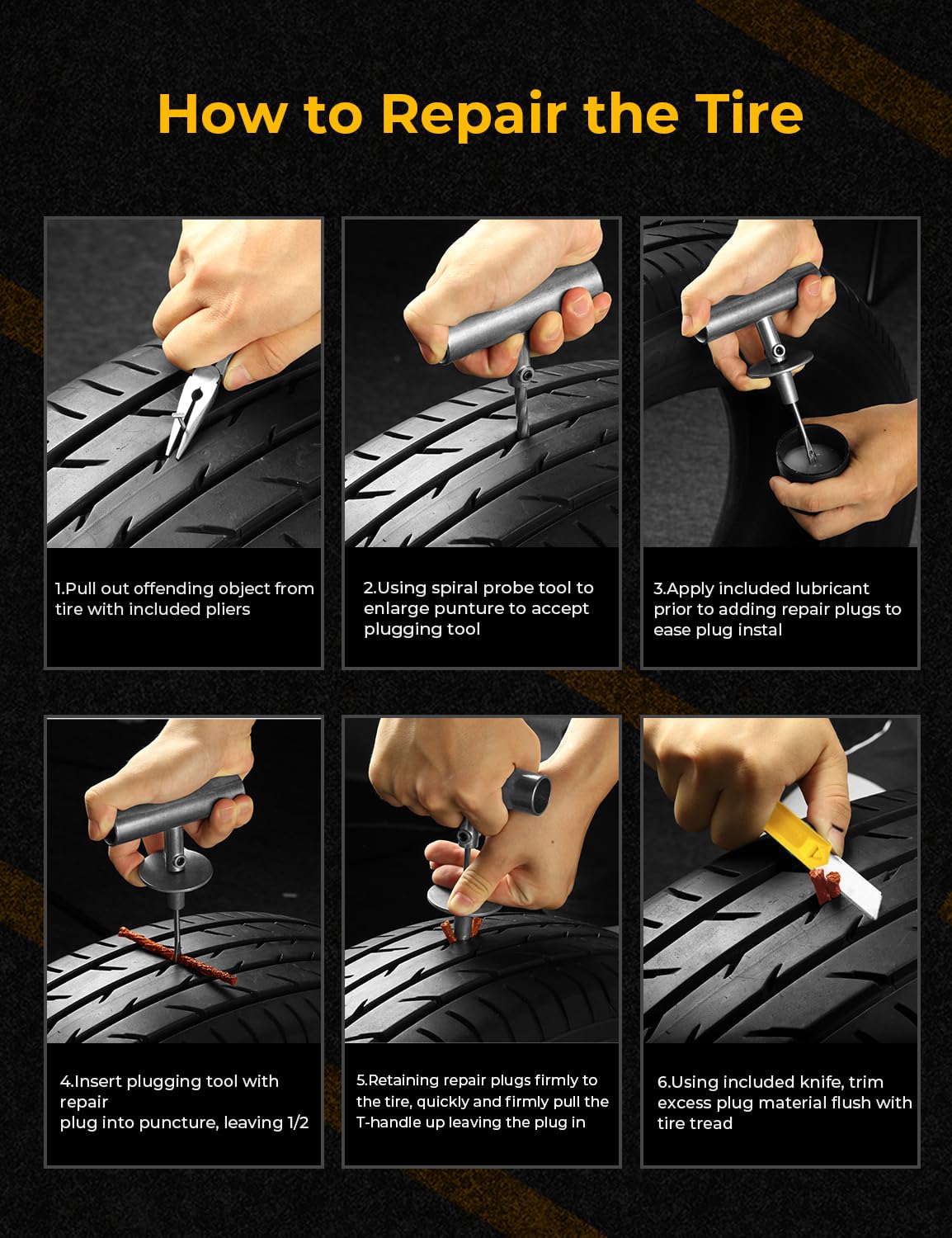 AUTOWN Flat Tire Repair Kit with Air Compressor, Professional Tire Plug Kit