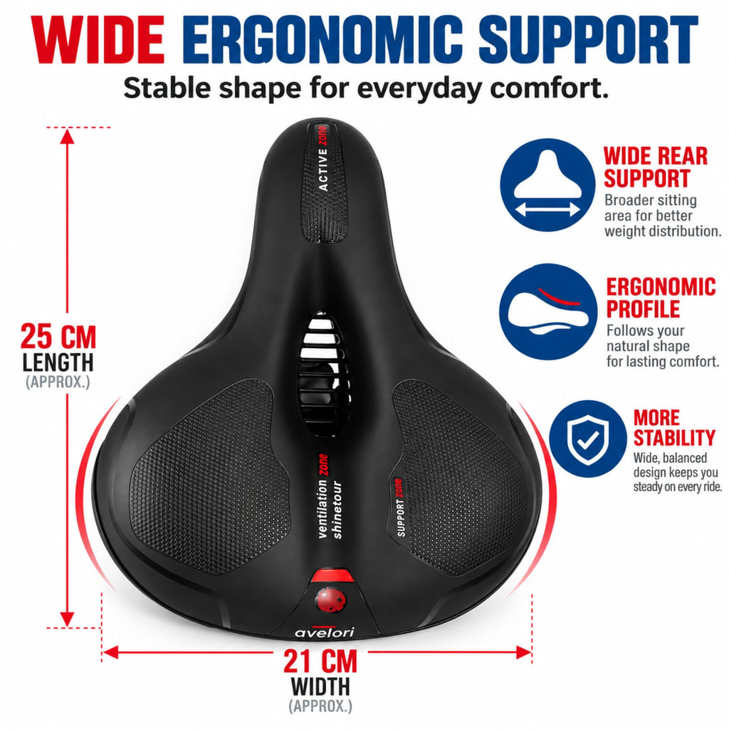 Avelori Bike Comfort Bundle – Premium Memory Foam Bicycle Saddle with Dual Spring Suspension & Ergonomic Lock-On Handlebar Grips – Universal Fit for MTB, Road, and Cruiser Bikes