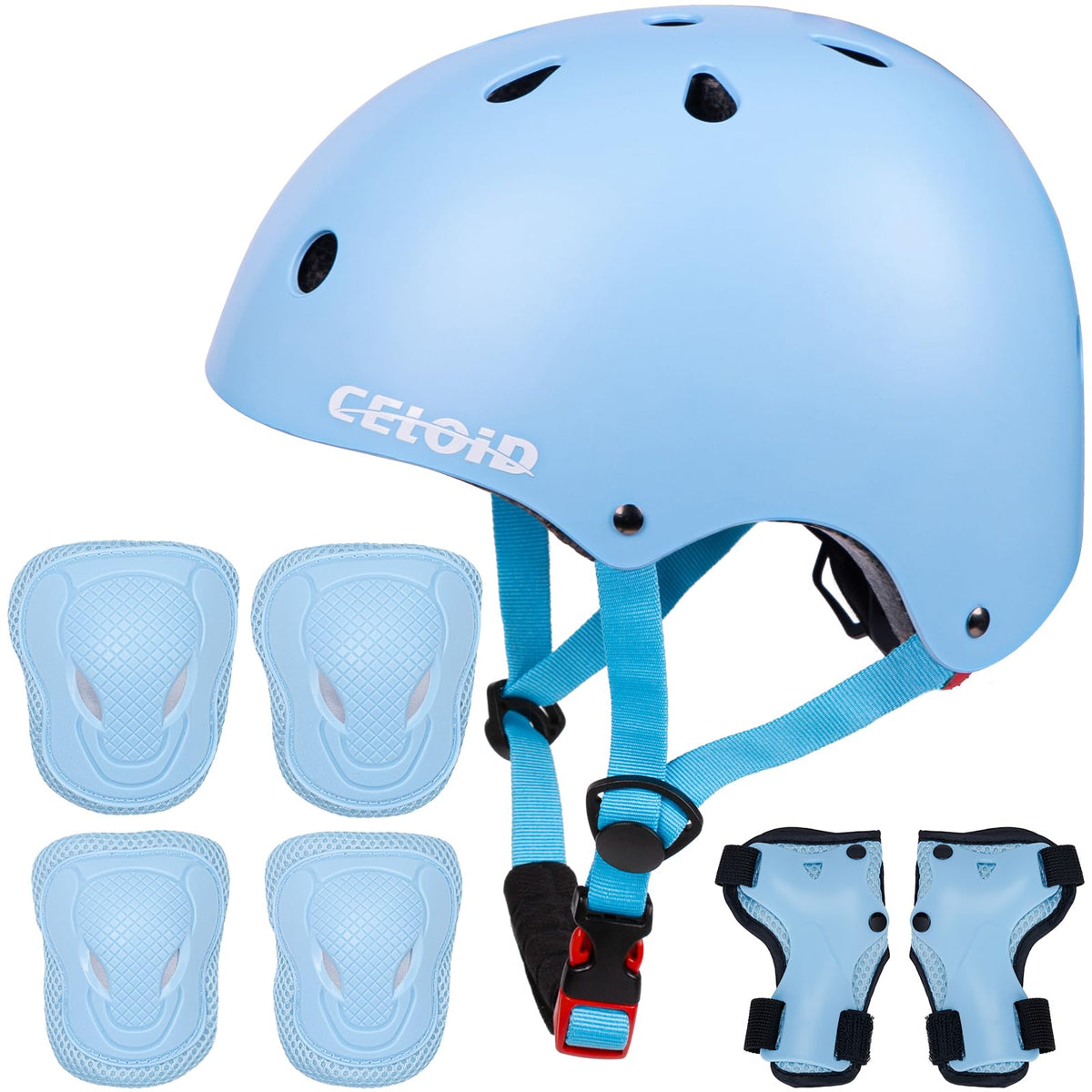 CELOID Kids Bike Skateboard Helmet Pad Set,Toddler Cyling Protective Gear Knee & Elbow Pads Wrist Guards for 5-8-10-12-14-16 Years Girls Boys Bicycle Scooter Roller Skate Inline Skating Rollerblading