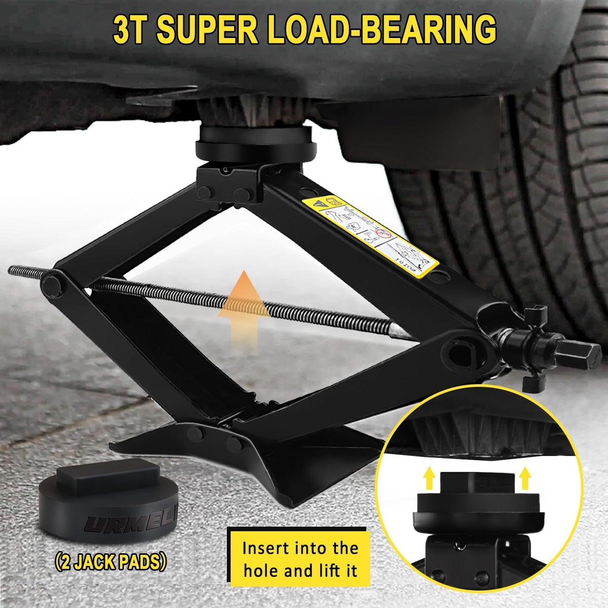 Portable Hydraulic Jack, 3-Ton Scissor Jack Repair Kit with Rubber Jack Pad Car Spare Tire Changing Tools Kit with L-wrenche