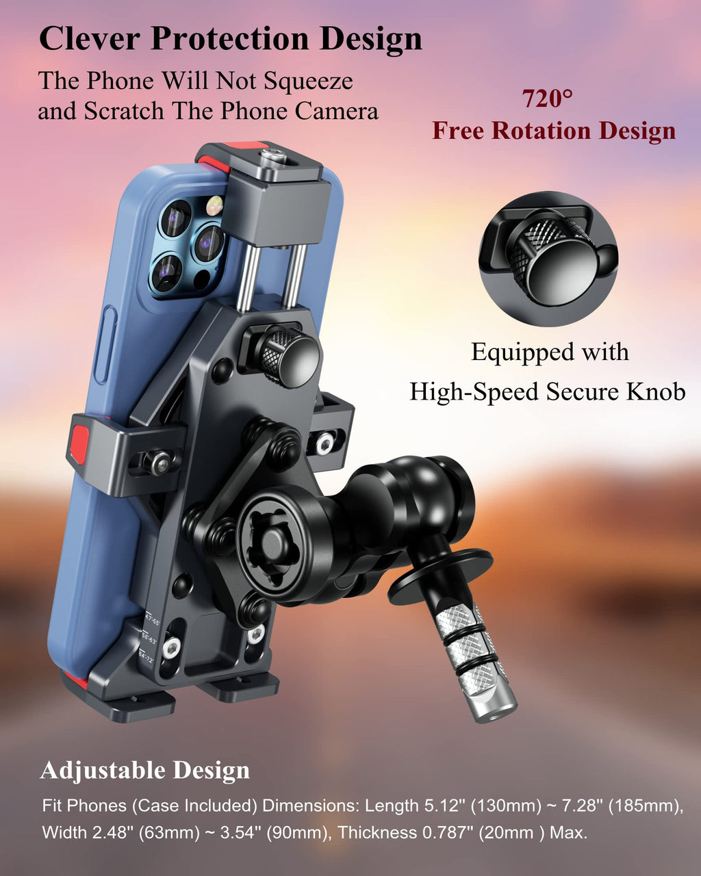 BRCOVAN Metal Anti-Theft Motorcycle Fork Stem Phone Mount Holder