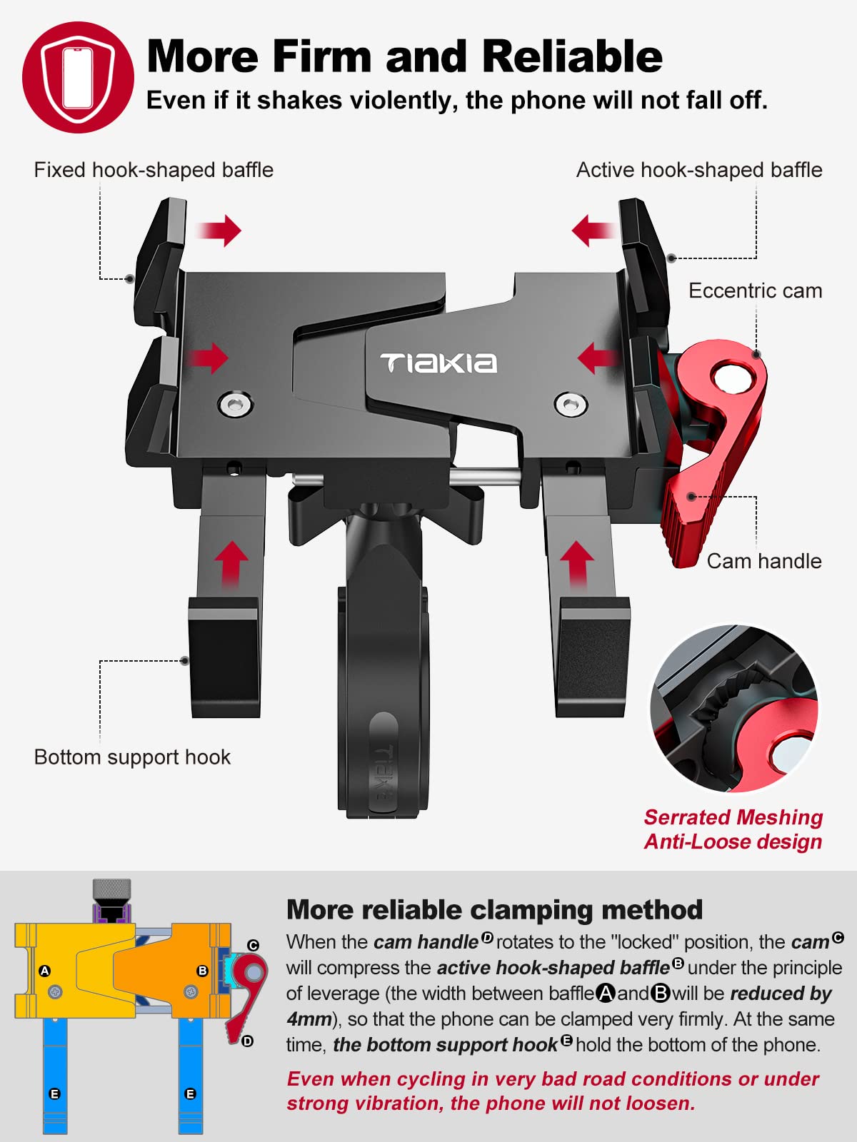 Tiakia Bike Phone Mount Holder, 360° Rotation for 4.5-7 Inch Phones