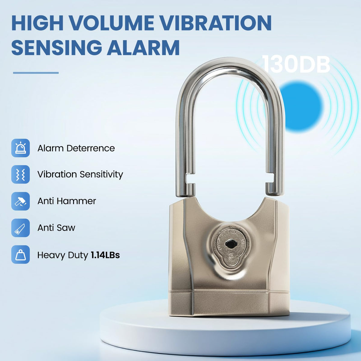 Bike Chain Lock with Alarm 130dB, Heavy Duty Motorcycle Locks Anti Theft 3.3FT, 8mm Hardened Steel Chain with Mini U Lock