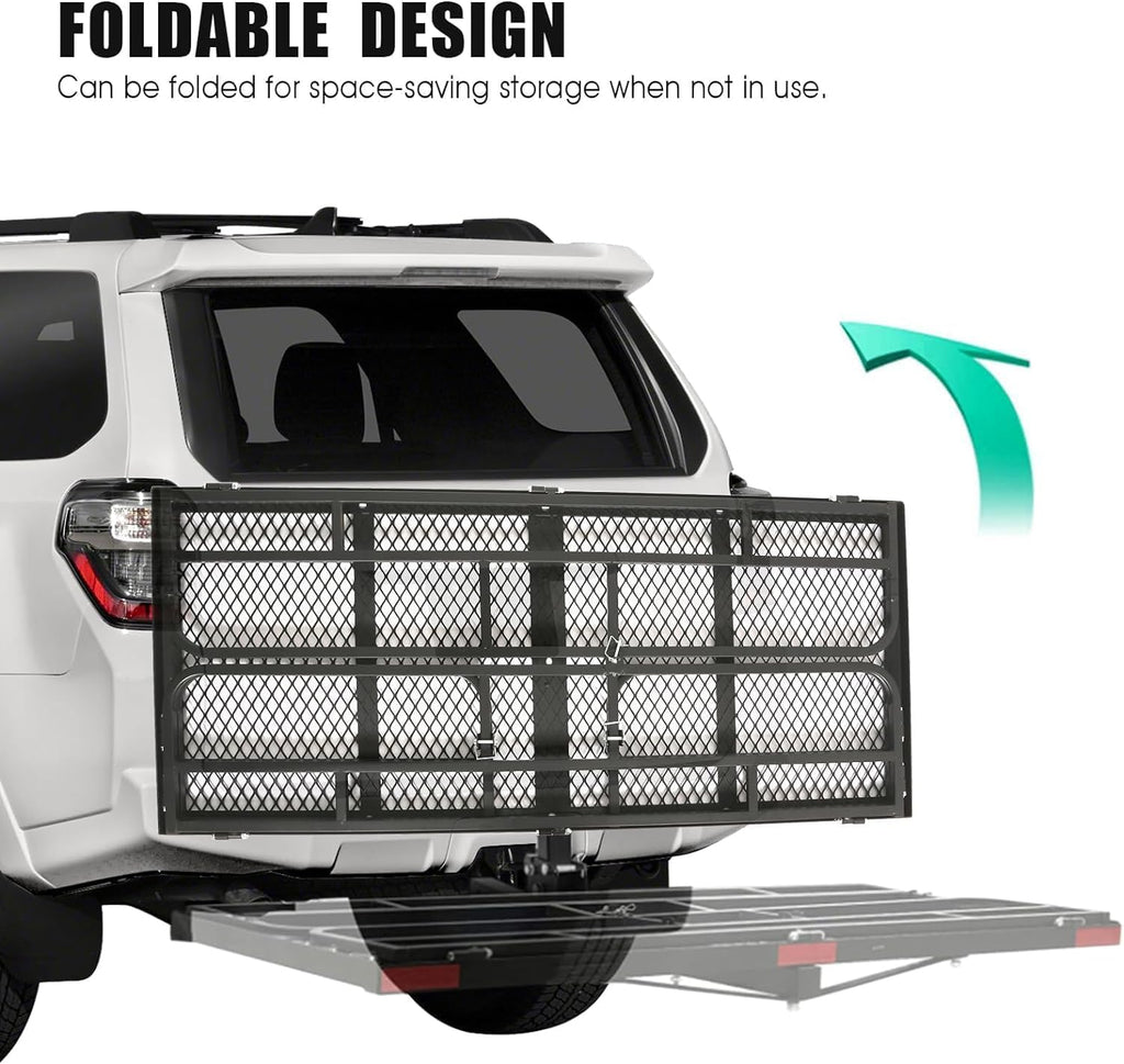 OUTPRIZE Trailer Hitch Cargo Rack, 60 x 24 x 14 Inch Folding Hitch Mount Cargo Carrier with High Side Rails for RV Truck SUV Van, 500 lbs. Capacity, 2" Receiver, Black