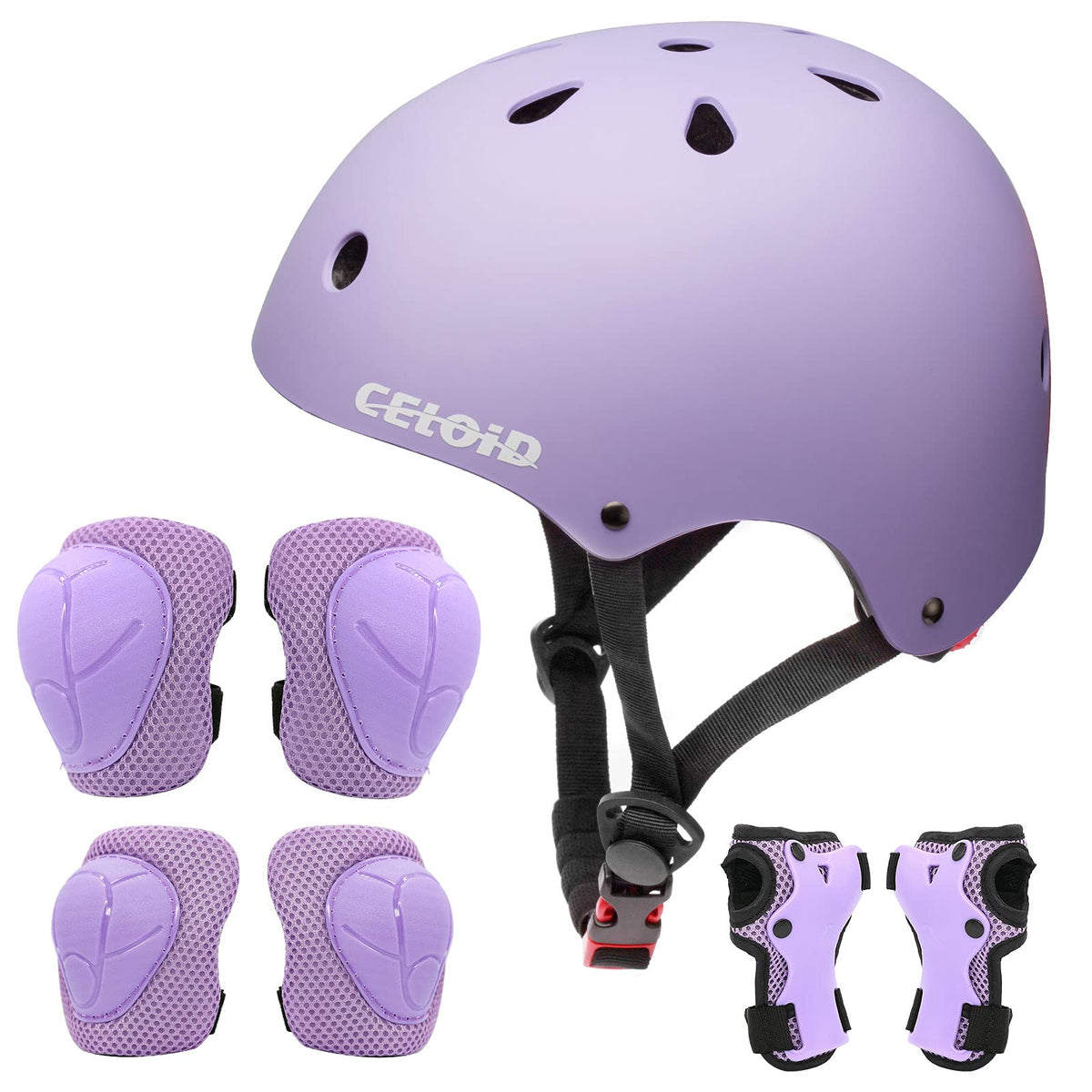 CELOID Kids Bike Skateboard Helmet Pad Set,Toddler Cyling Protective Gear Knee & Elbow Pads Wrist Guards for 5-8-10-12-14-16 Years Girls Boys Bicycle Scooter Roller Skate Inline Skating Rollerblading