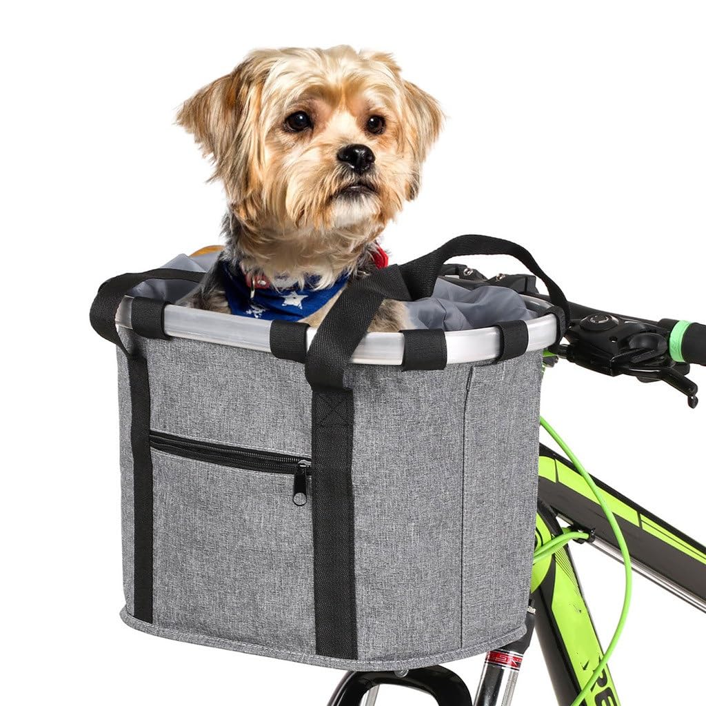 FRTHLK Waterproof Folding Bike Basket Small Dog Bag for Pets Detachable Bicycle Handlebar Front Cycling