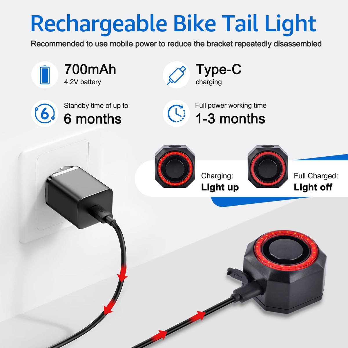 Nineleaf Bike Alarm with Tail Light, USB Rechargeable Bike Alarm with Remote,Anti-Theft EbikeTail Light, 7-Level Sensitivity, IP65 Waterproof, for Bicycles, Ebikes, Scooters(50PK