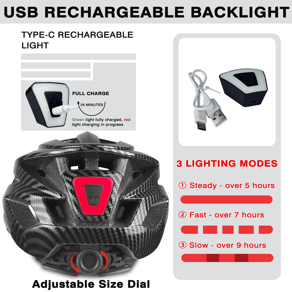 XIFENGRID Adult Bike Helmet Men Women with USB Rechargeable LED Rear Light