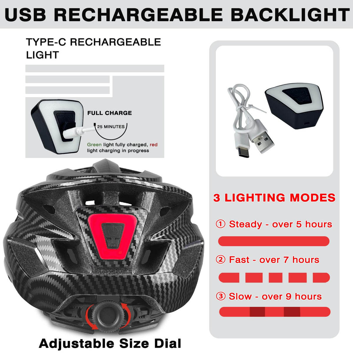 XIFENGRID Adult Bike Helmet Men Women with USB Rechargeable LED Rear Light
