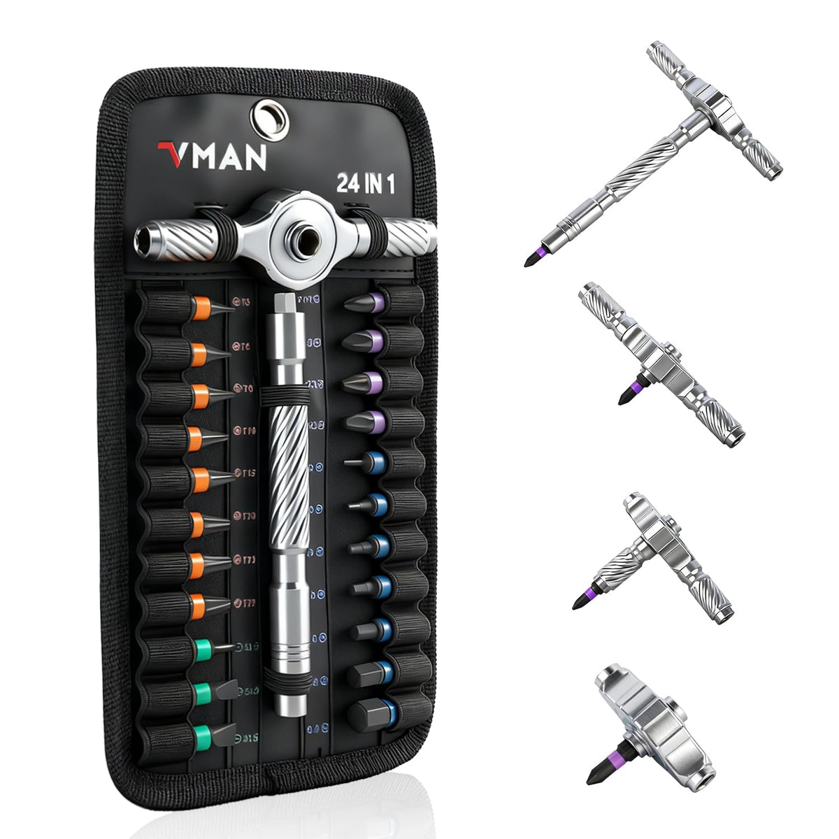 VMAN Ratchet Screwdriver Set, magnetic Screwdriver sets, S2 Steel Bits, DIY Combination Flexible Shaft, Suitable for Furniture Assembly, Precision Electrical Appliance Repair, Bicycle Tools