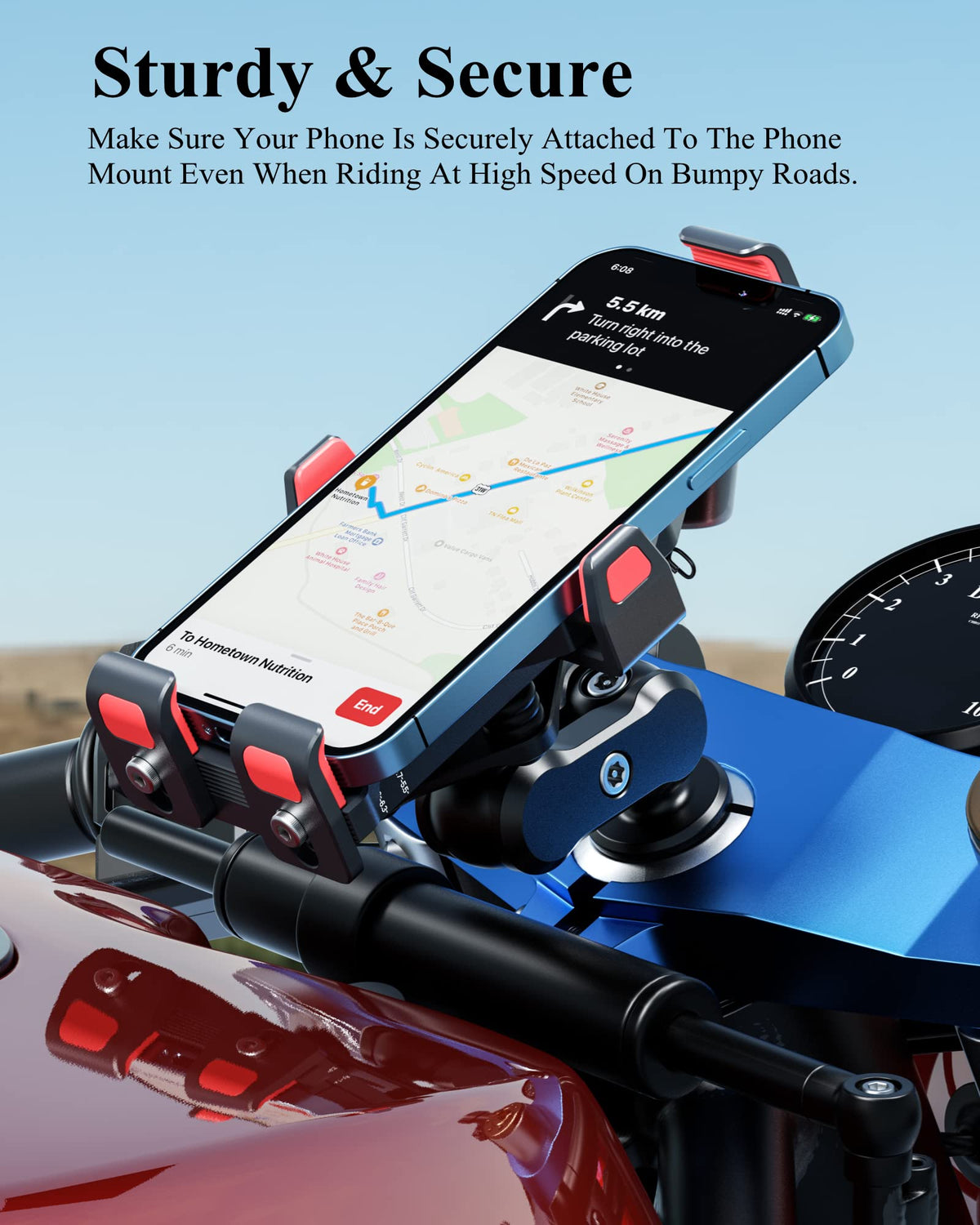 BRCOVAN Metal Anti-Theft Motorcycle Fork Stem Phone Mount Holder