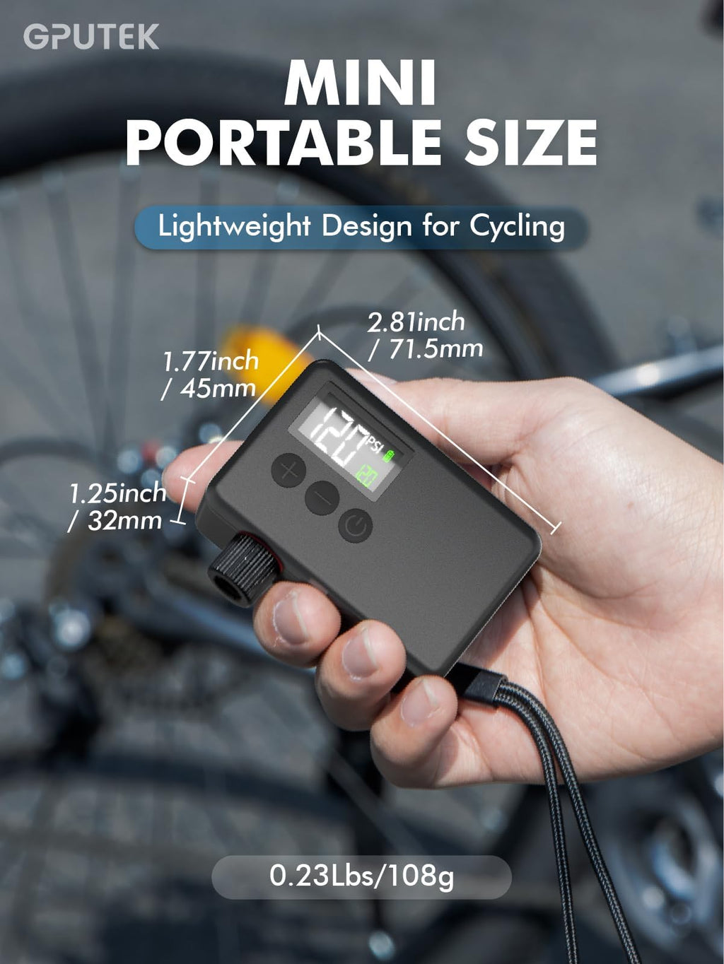 GPUTEK Electric Mini Bike Pump for Presta & Schrader Valves