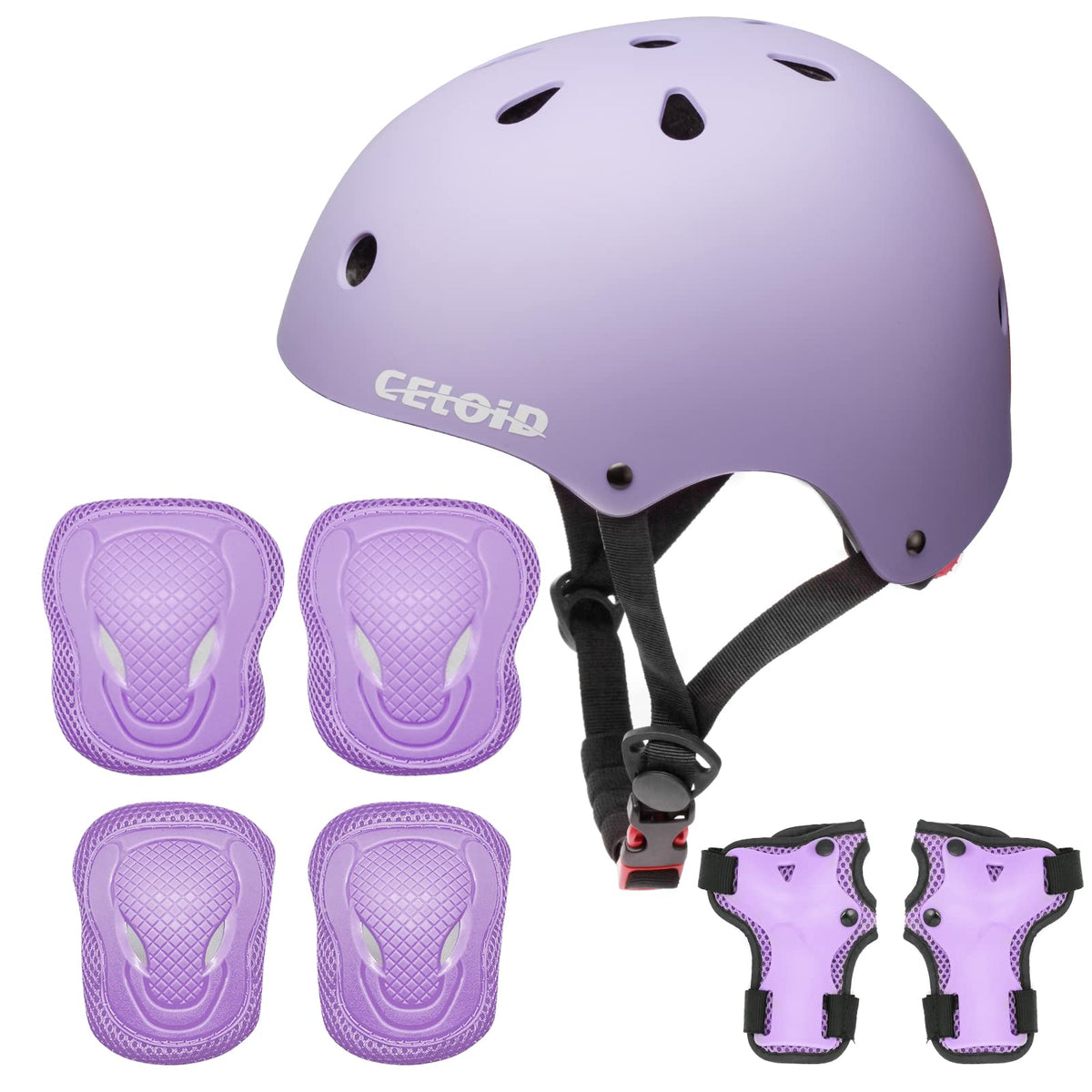 CELOID Kids Bike Skateboard Helmet Pad Set,Toddler Cyling Protective Gear Knee & Elbow Pads Wrist Guards for 5-8-10-12-14-16 Years Girls Boys Bicycle Scooter Roller Skate Inline Skating Rollerblading