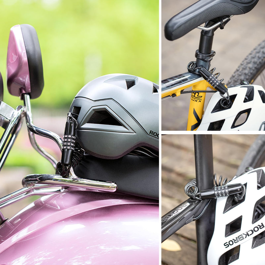 ROCKBROS Helmet Lock, Retractable 4 Digit Cable Lock for Bikes