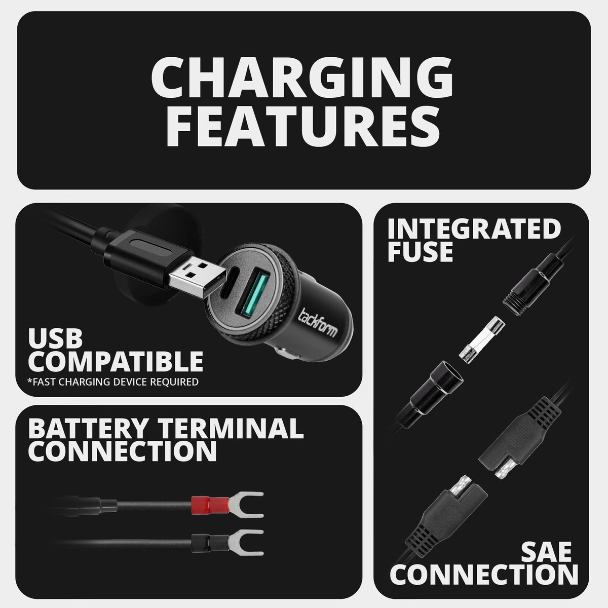 Tackform Aluminum Motorcycle Adventure Phone Mount - Vibration Dampening and Wireless Charging | BC3 Universal Clamp | Short Reach Arm
