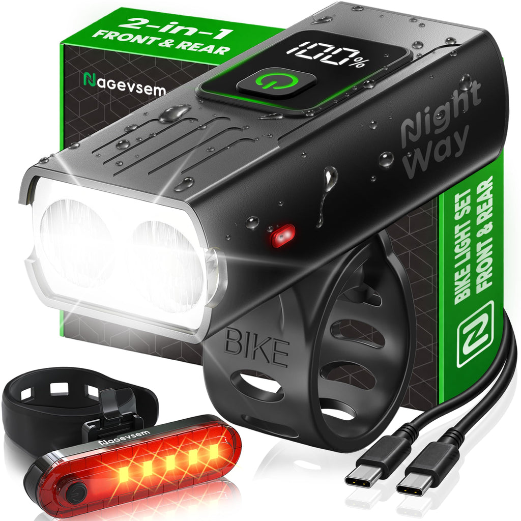Bike Lights Front and Back for Night Riding, Rechargeable Bicycle Light Set