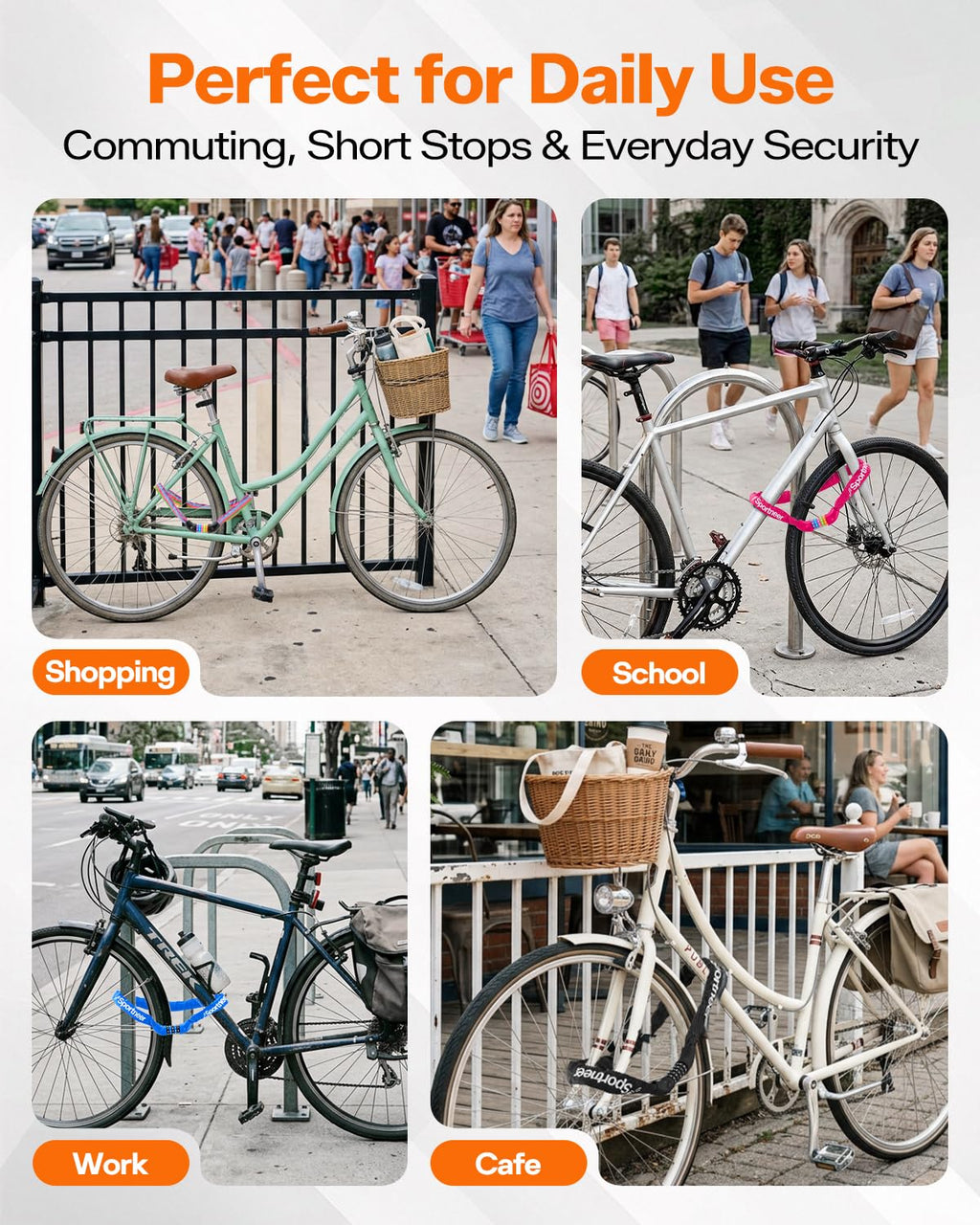 Sportneer Bike Lock: 5 Digit Combination High Security Anti Theft Bike Chain Lock - 3.2/3.6/4ft Heavy Duty Keyless Bicycle Lock for Bike, Motorcycle, Scooter, Door & Gate - 4/6mm Thick, Easy to Use