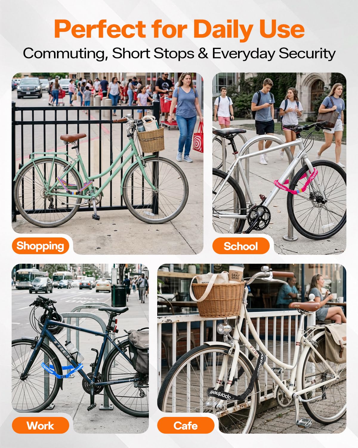 Sportneer Bike Lock: 5 Digit Combination High Security Anti Theft Bike Chain Lock - 3.2/3.6/4ft Heavy Duty Keyless Bicycle Lock for Bike, Motorcycle, Scooter, Door & Gate - 4/6mm Thick, Easy to Use