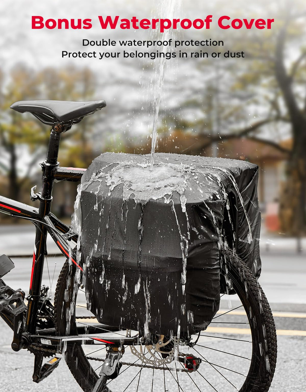 KEMIMOTO Portable Bike Pannier Bag, Water Resistant Bicycle Trunk Bag with Reflective Trim, Bike Saddle Bag for Grocery Shopping Commut Long Cycling Trip