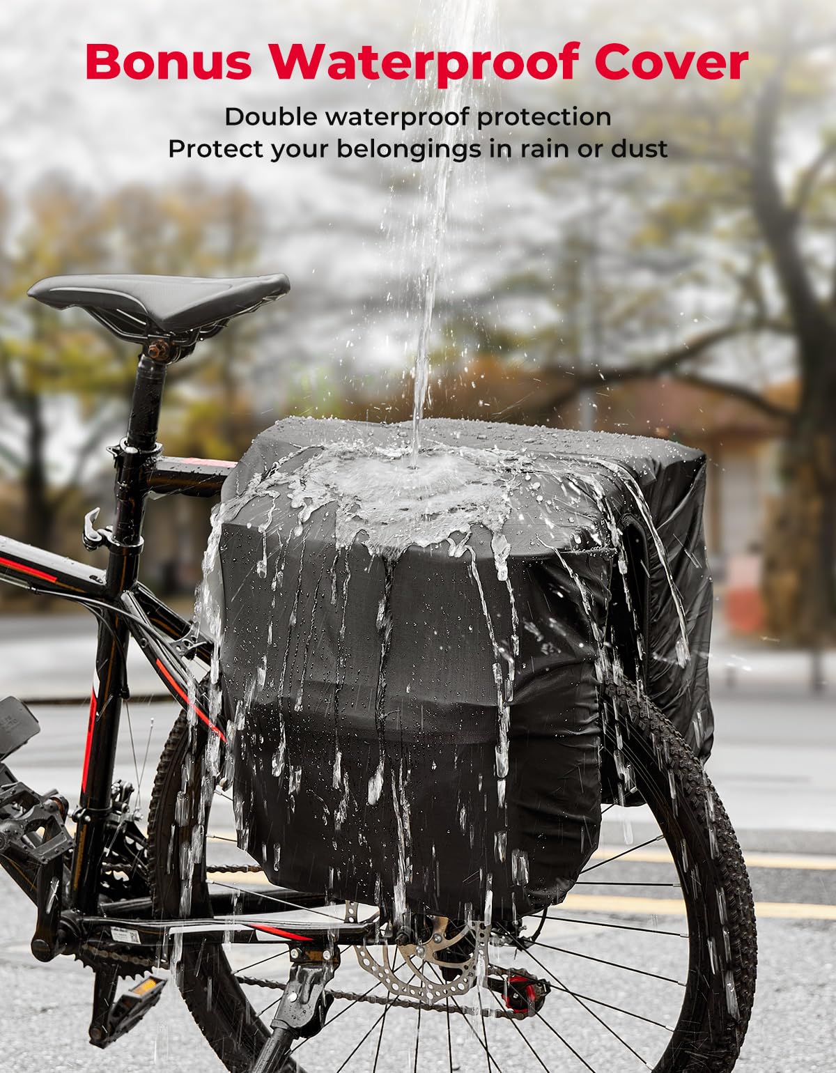 KEMIMOTO Portable Bike Pannier Bag, Water Resistant Bicycle Trunk Bag with Reflective Trim, Bike Saddle Bag for Grocery Shopping Commut Long Cycling Trip