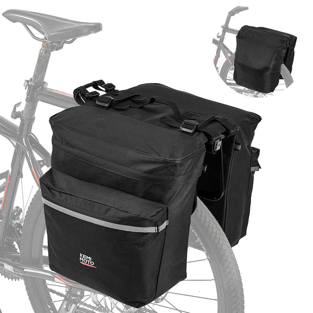 KEMIMOTO Portable Bike Pannier Bag, Water Resistant Bicycle Trunk Bag with Reflective Trim, Bike Saddle Bag for Grocery Shopping Commut Long Cycling Trip