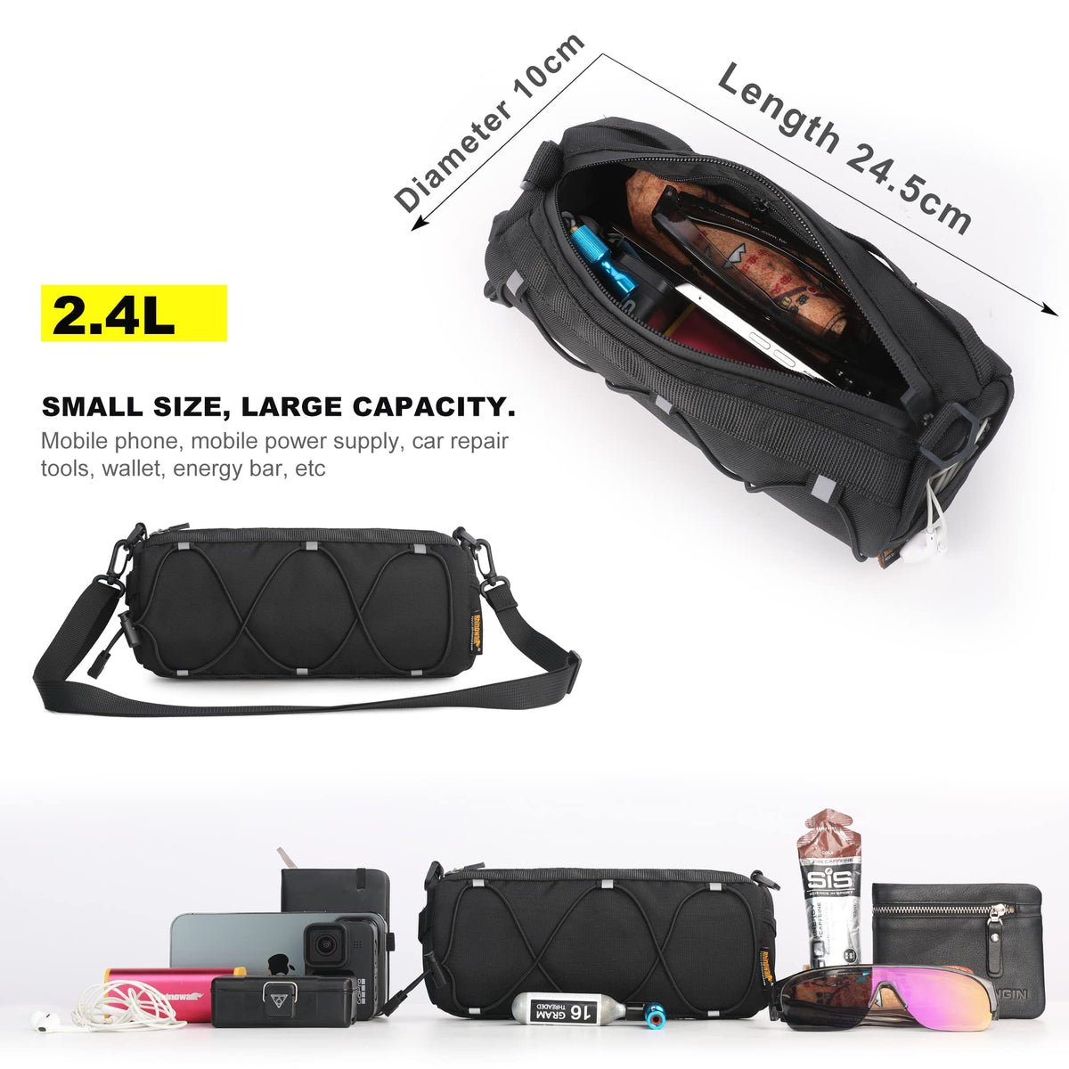 Rhinowalk Bike Handlebar Bag, Bicycle Front Bag Frame Storage Roll Bag Mountain Road Bikes Commuter Shoulder Bag Professional Cycling Accessories