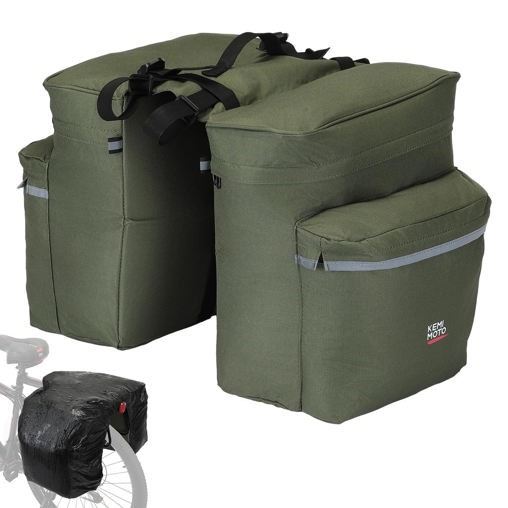 KEMIMOTO Portable Bike Pannier Bag, Water Resistant Bicycle Trunk Bag with Reflective Trim, Bike Saddle Bag for Grocery Shopping Commut Long Cycling Trip