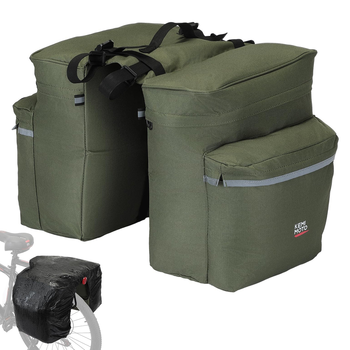 KEMIMOTO Portable Bike Pannier Bag, Water Resistant Bicycle Trunk Bag with Reflective Trim, Bike Saddle Bag for Grocery Shopping Commut Long Cycling Trip