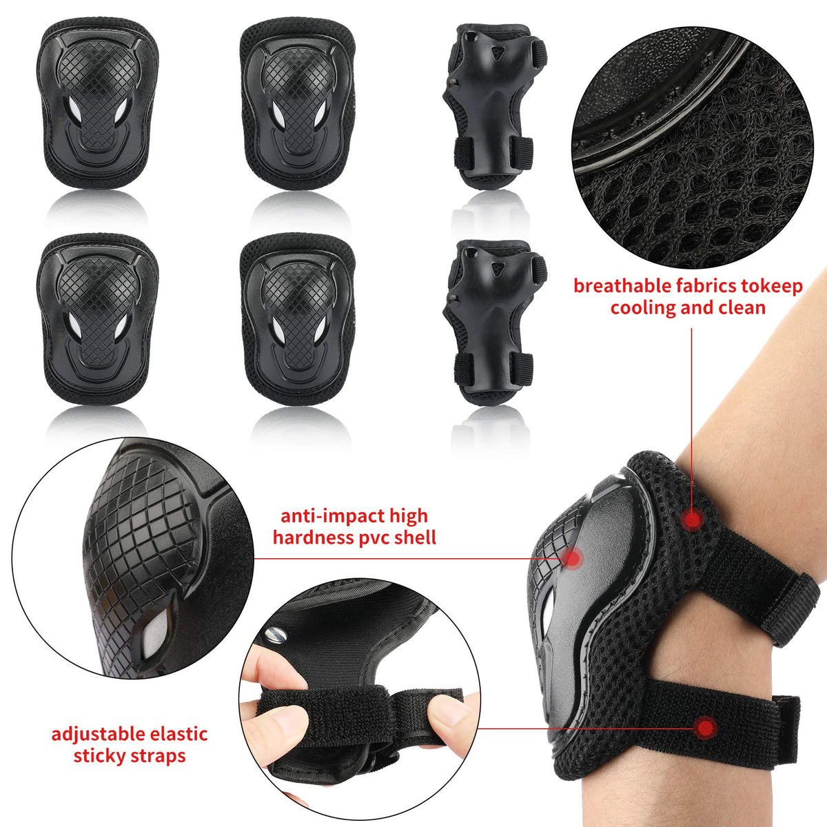 CELOID Kids Bike Skateboard Helmet Pad Set,Toddler Cyling Protective Gear Knee & Elbow Pads Wrist Guards for 5-8-10-12-14-16 Years Girls Boys Bicycle Scooter Roller Skate Inline Skating Rollerblading