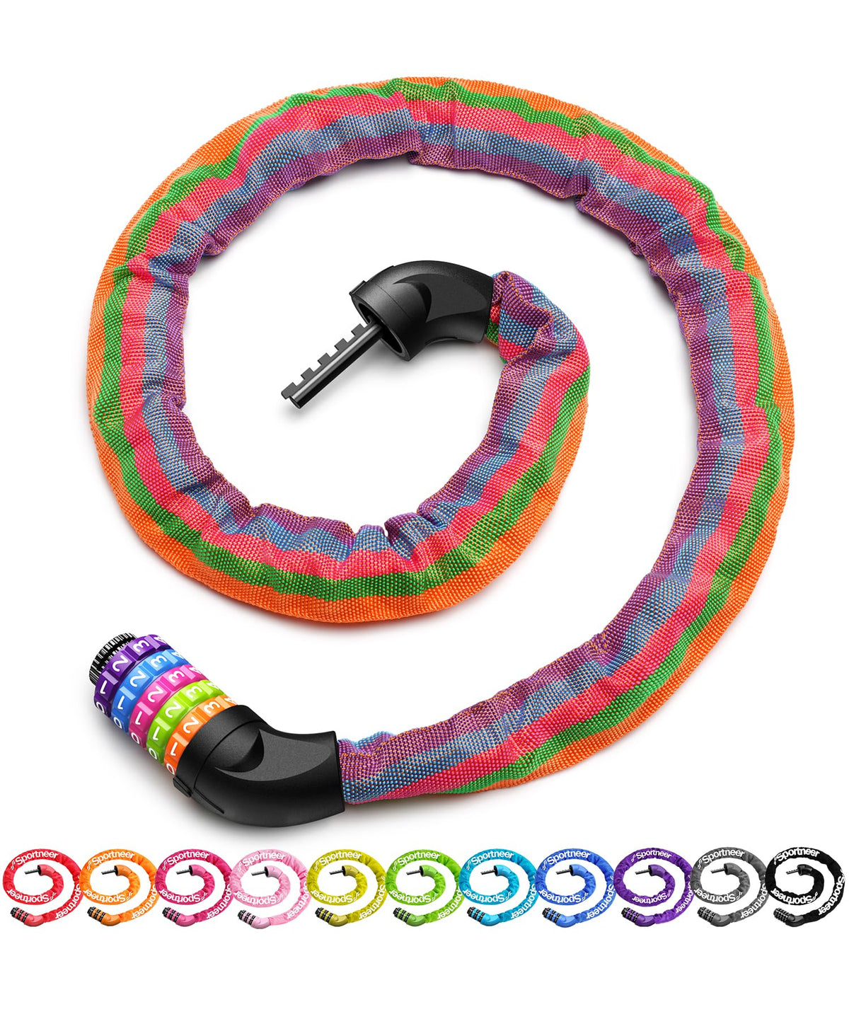 Sportneer Bike Lock: 5 Digit Combination High Security Anti Theft Bike Chain Lock - 3.2/3.6/4ft Heavy Duty Keyless Bicycle Lock for Bike, Motorcycle, Scooter, Door & Gate - 4/6mm Thick, Easy to Use