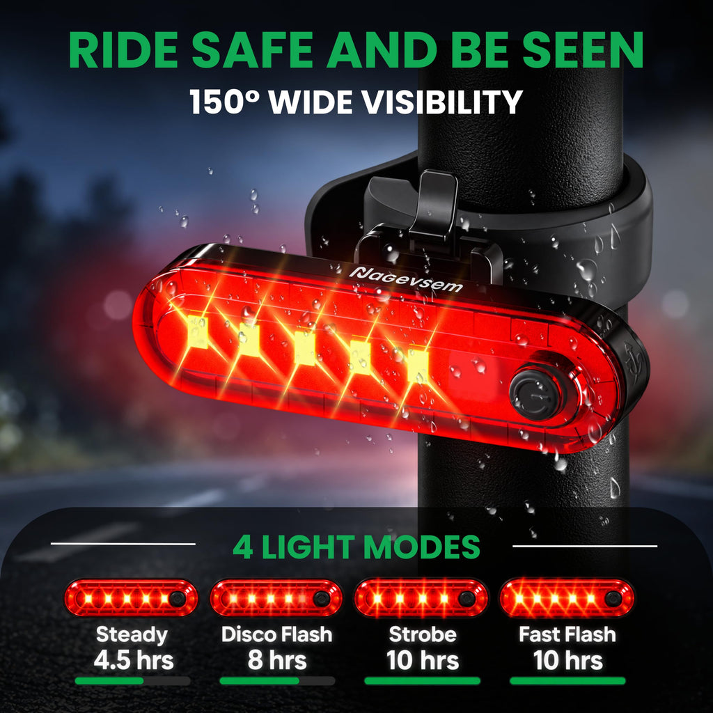 Bike Lights Front and Back for Night Riding, Rechargeable Bicycle Light Set
