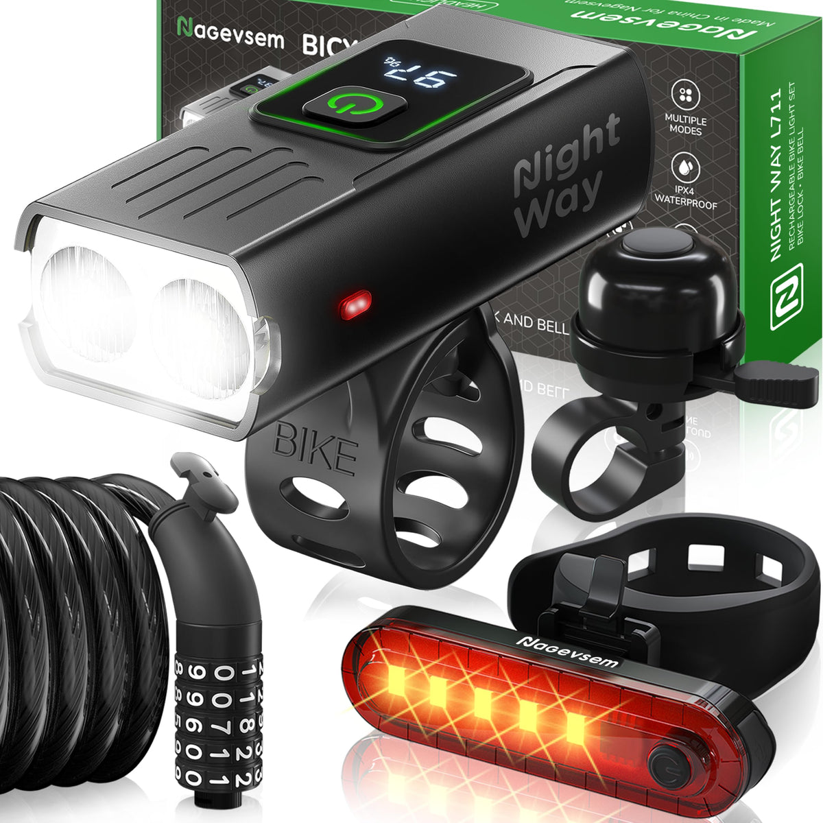 Bike Lights Front and Back for Night Riding, Rechargeable Bicycle Light Set
