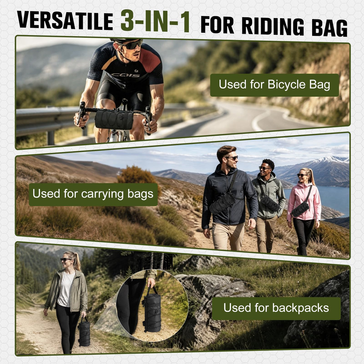 KVEKVE 3 Pack Bicycle Handlebar Bag, Front Storage Bag for Mountain Bike